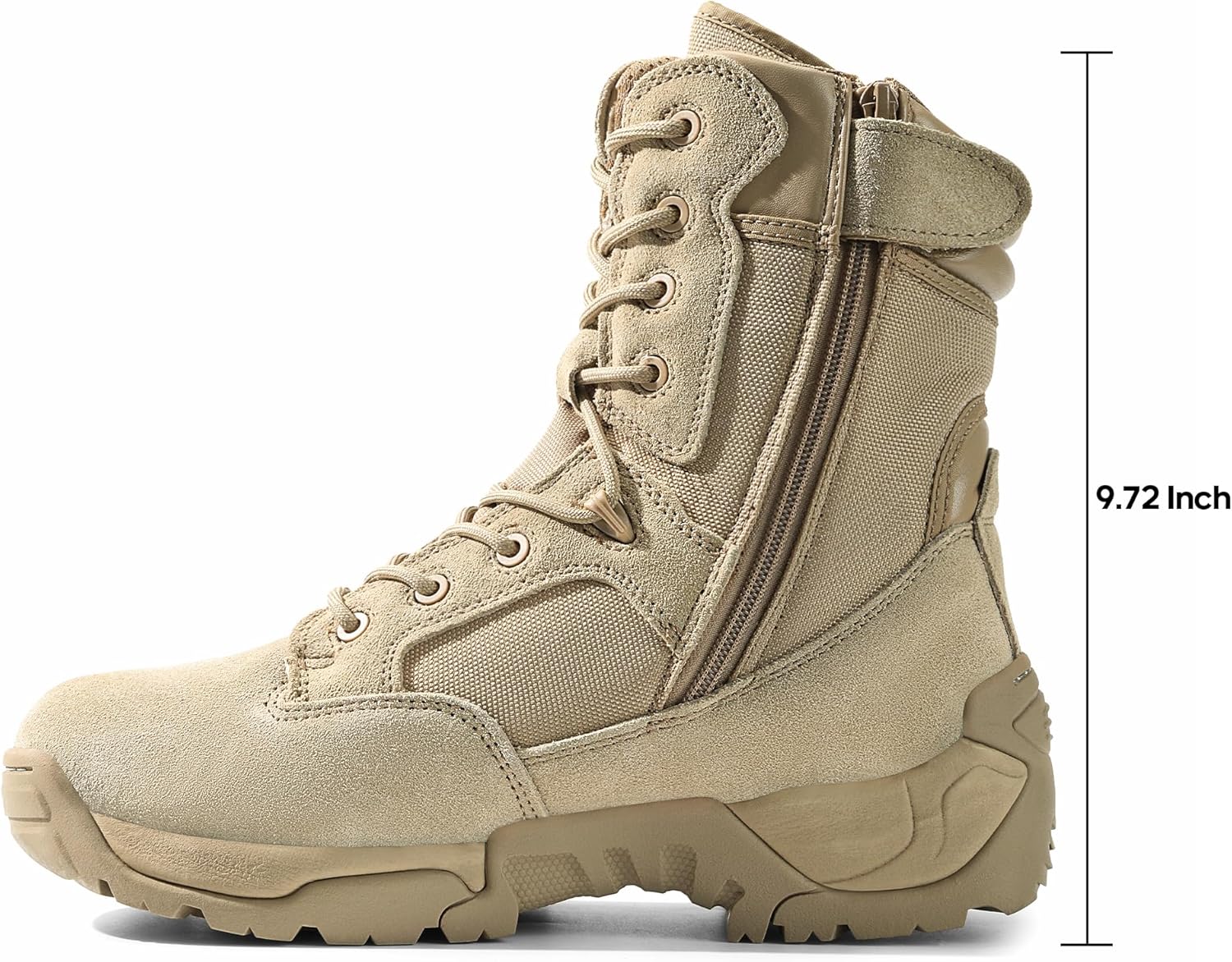 mens military tactical work boots hiking side zip leather outdoor motorcycle combat boots