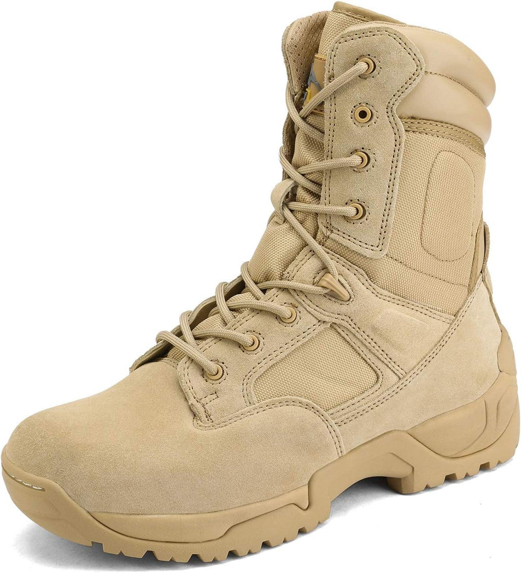 mens military tactical work boots hiking side zip leather outdoor motorcycle combat boots